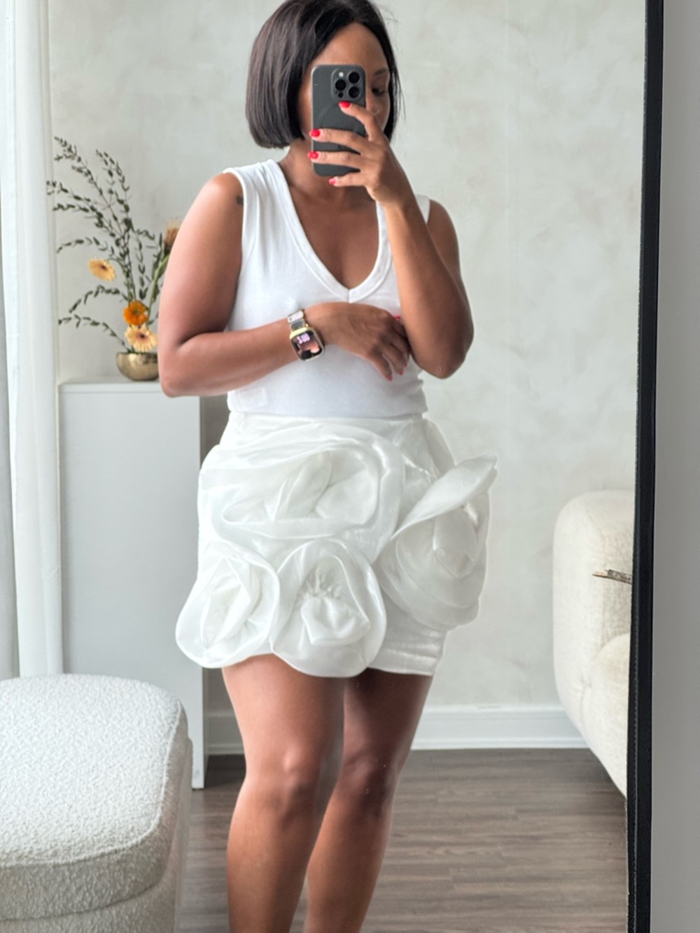 Akira White Floral Appliqué Mini Skirt L